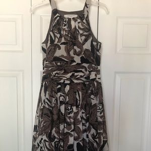 Evan Picone Sz 8 print Dress Black Brown cream EUC